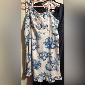 Super cute mini dress fits 20-22. Blue fruit print